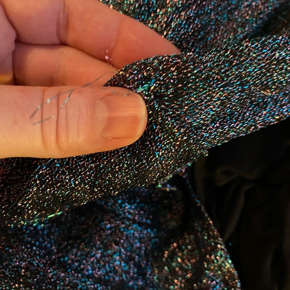 Moulinette Souers Anthropologie metallic shimmer evening dress blue black sz 0 - Picture 8 of 11